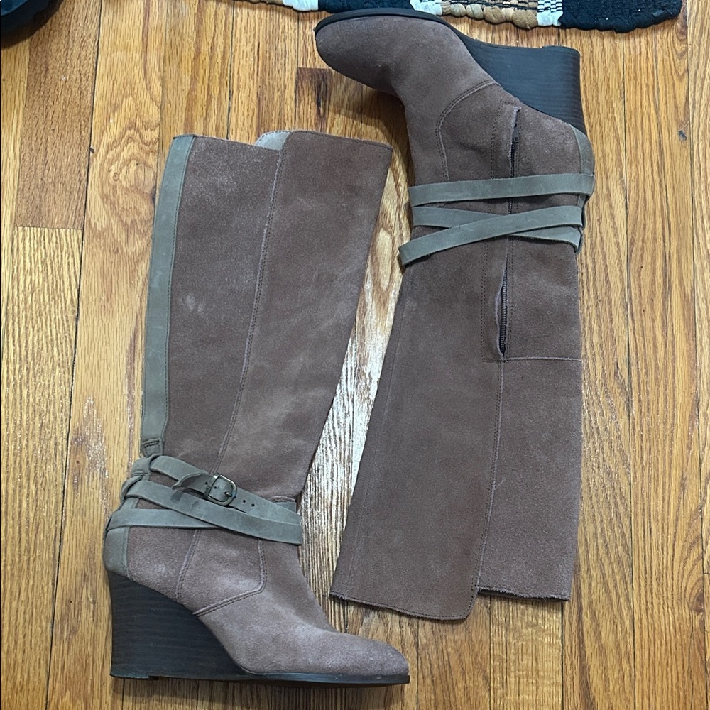 EMU Australia Suede & Leather Knee-High Wedge Boots